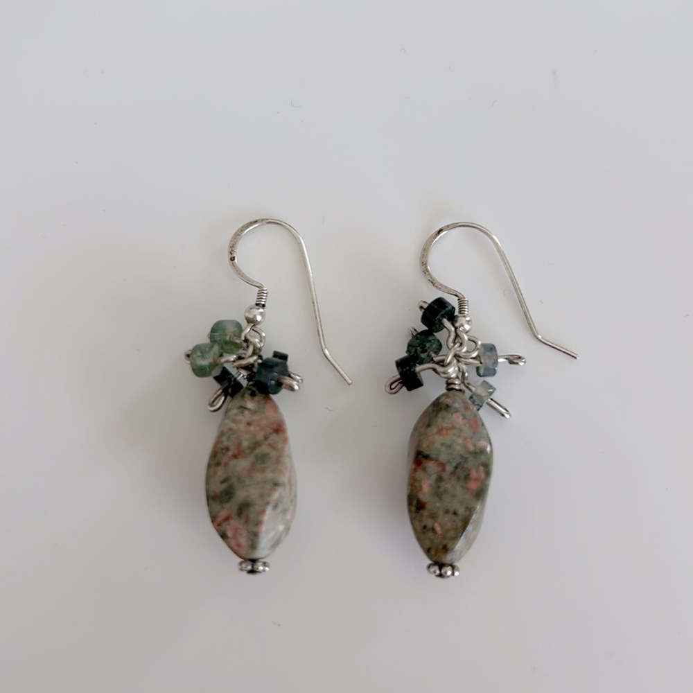 Unique Beaded Stone Dangle Earrings